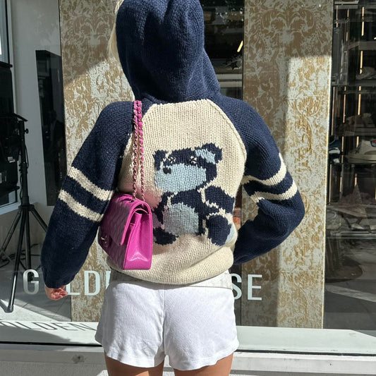 Vintage 2000’s blue teddy bear knitted zip up hoodie
