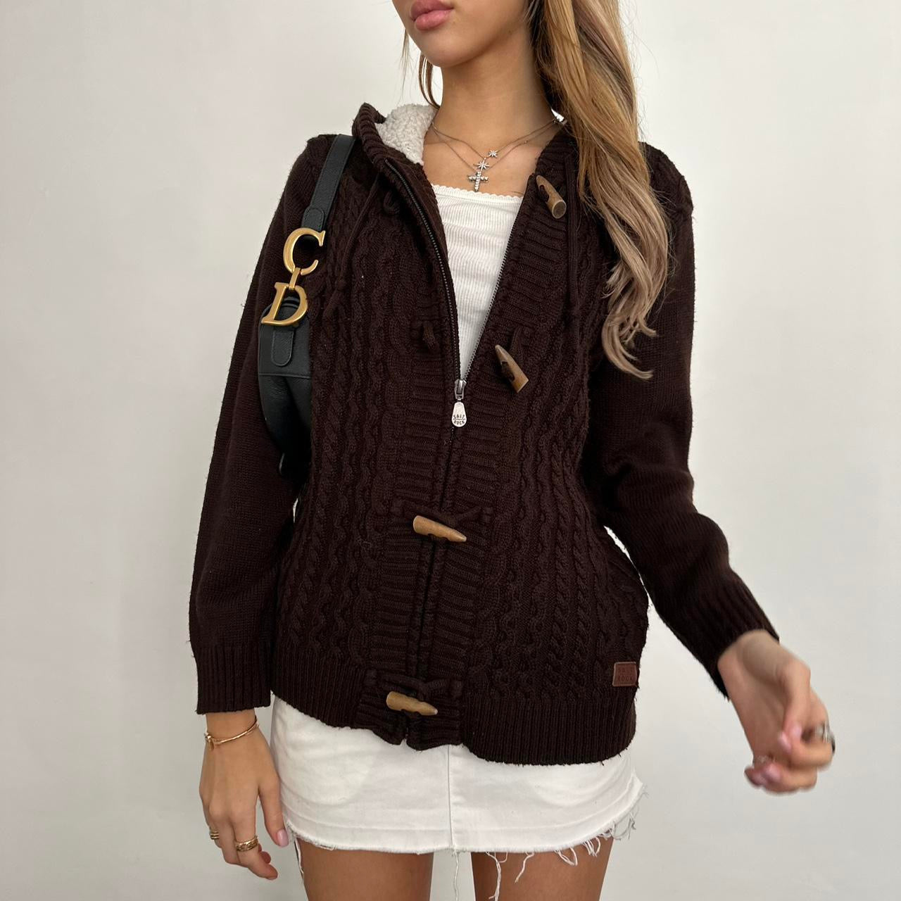 Vintage brown knitted zip up hoodie sweater