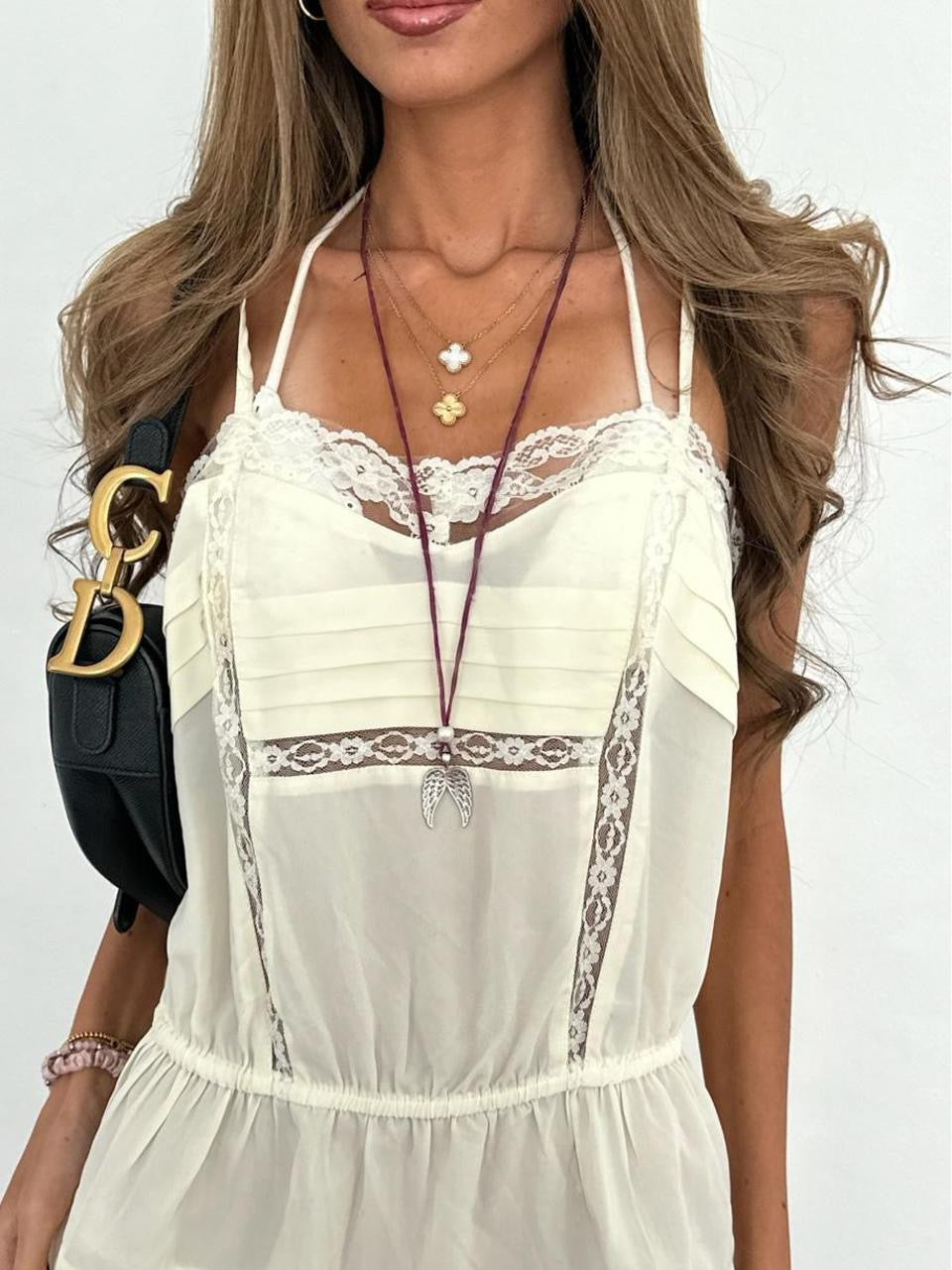Vintage 00’s white cream lace babydoll top