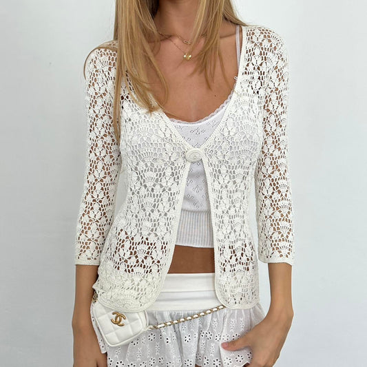 Vintage white crochet delicate layering top
