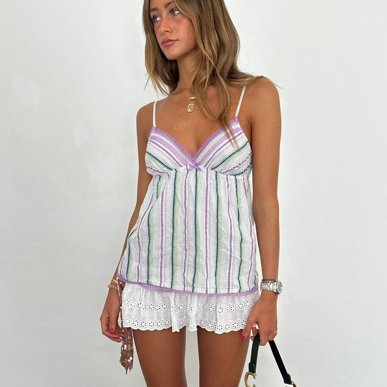 Vintage 00s Victoria’s Secret purple stripe babydoll top