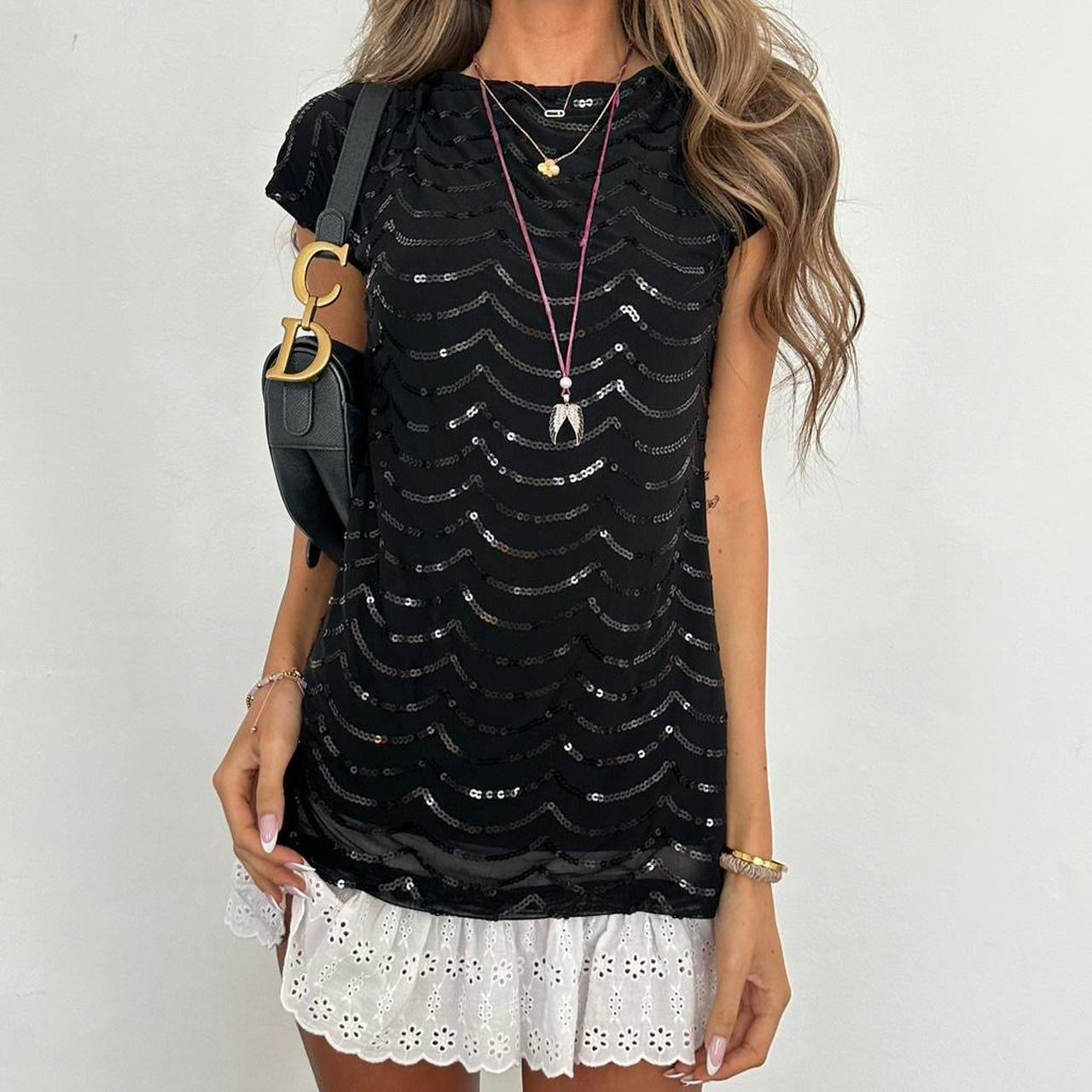Vintage 2000s black sequin top
