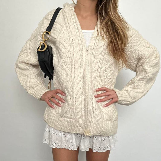 Vintage 90’s cream knit hooded jacket