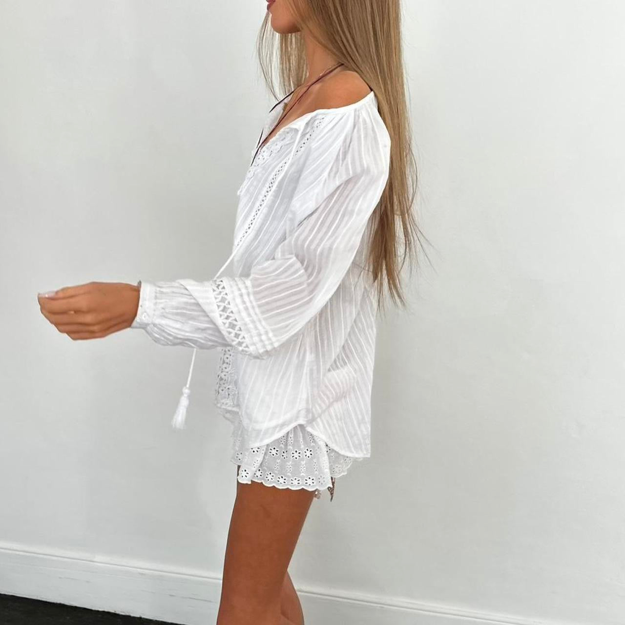 Vintage 00s white boho long sleeve blouse