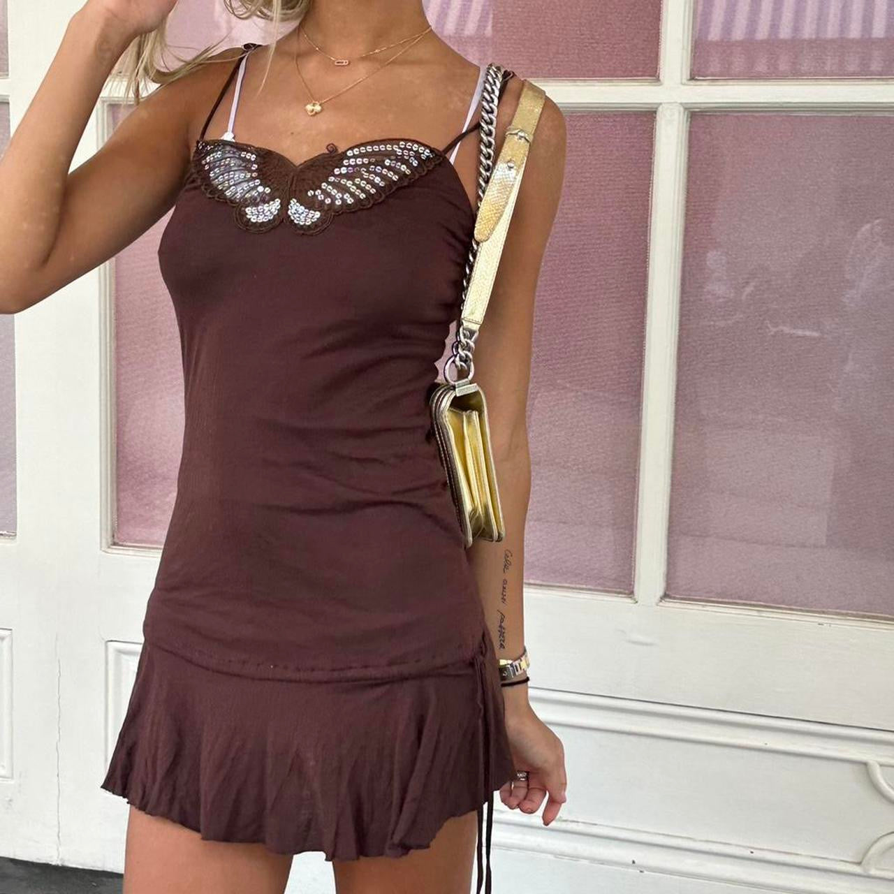 Vintage sequin butterfly brown mini dress