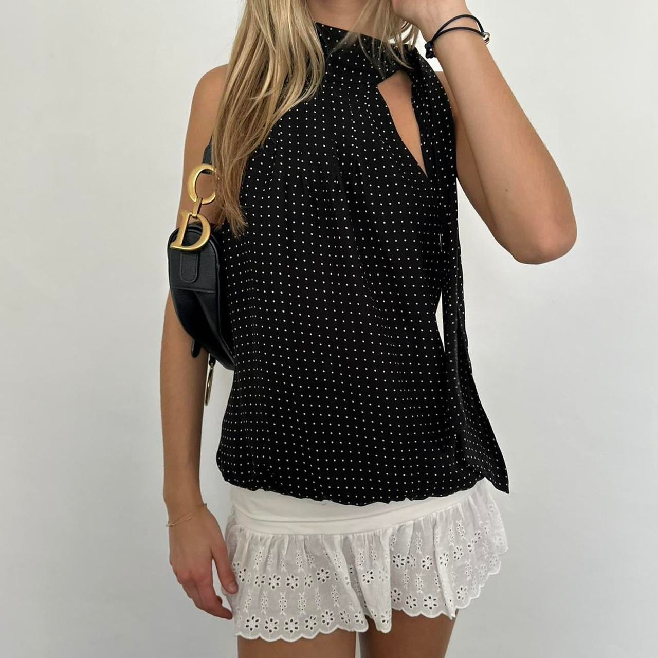 Vintage polka dot high neck top