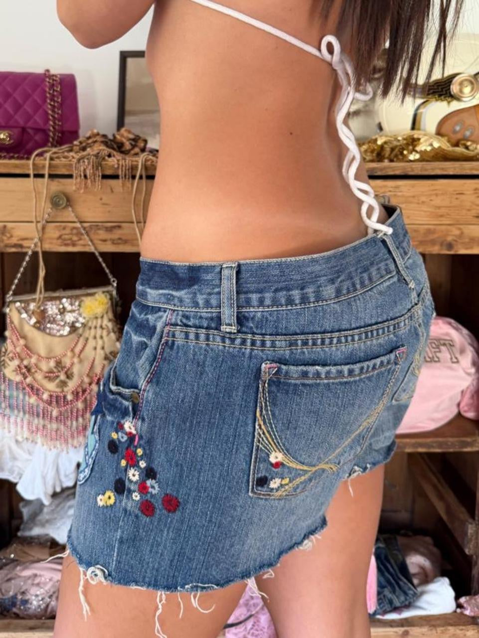 Vintage 00s Victoria’s Secret peace sign denim shorts