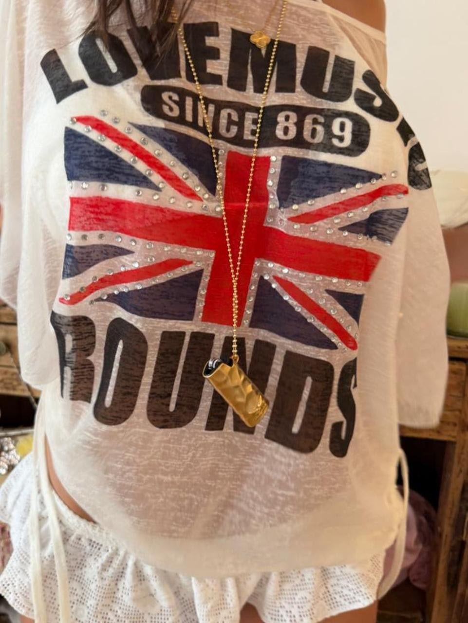 Vintage 00s British flag music top