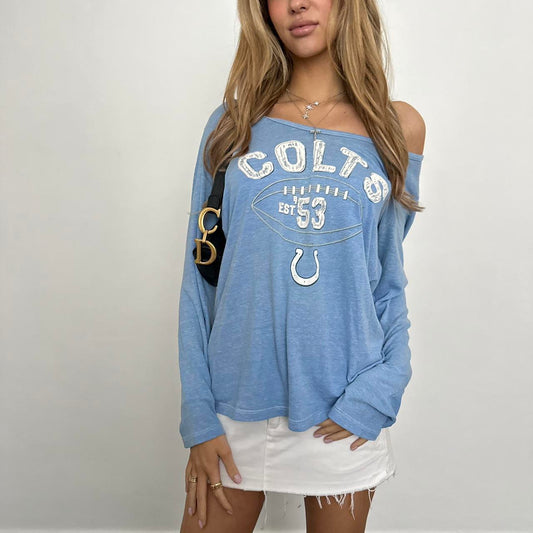 Vintage sporty football blue off shoulder long sleeve top ♡