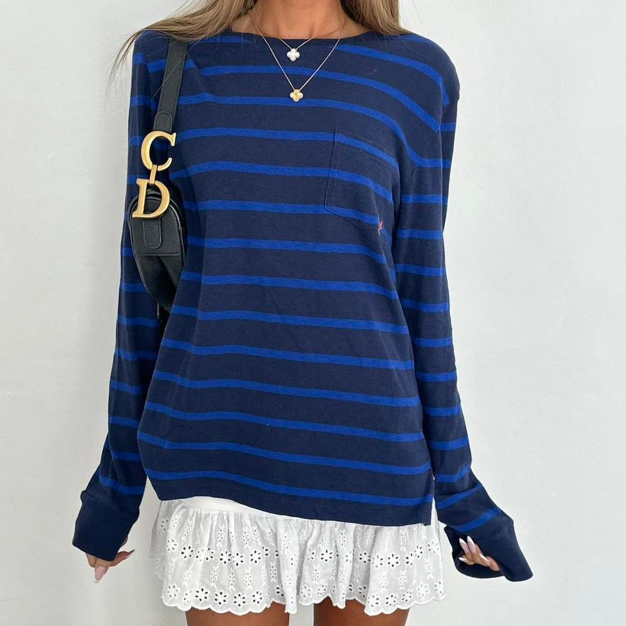 Vintage 00s Ralph Lauren blue long sleeve striped top