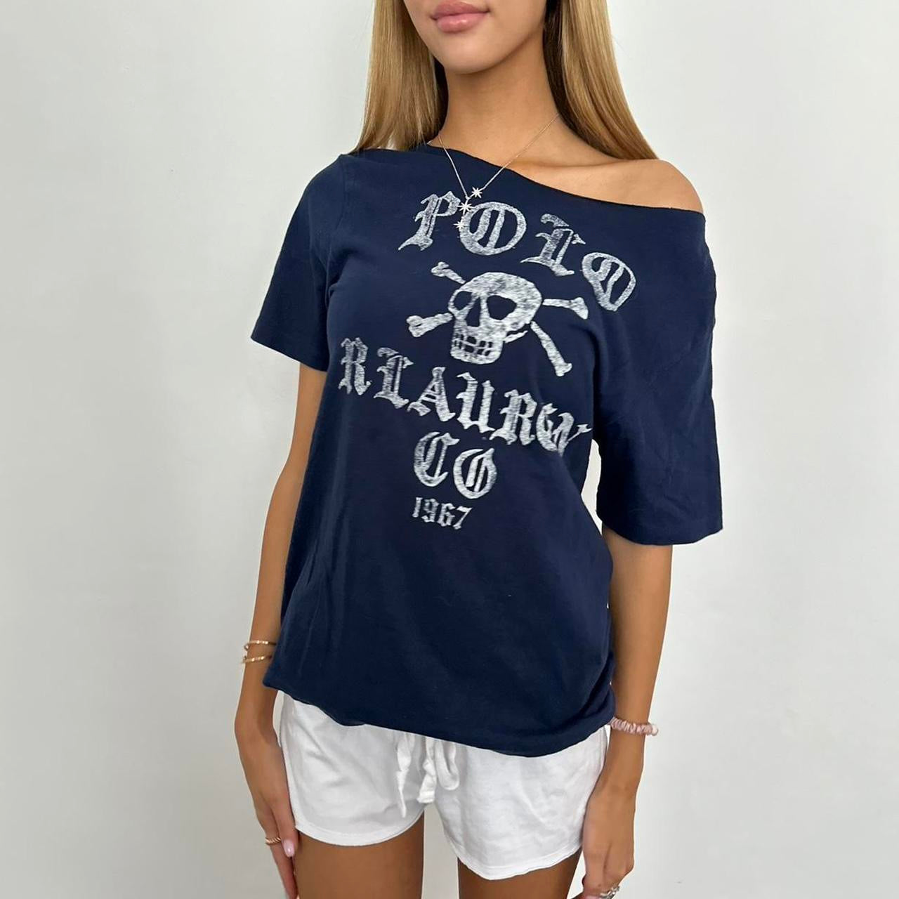 Vintage Ralph Lauren navy skull off shoulder tee