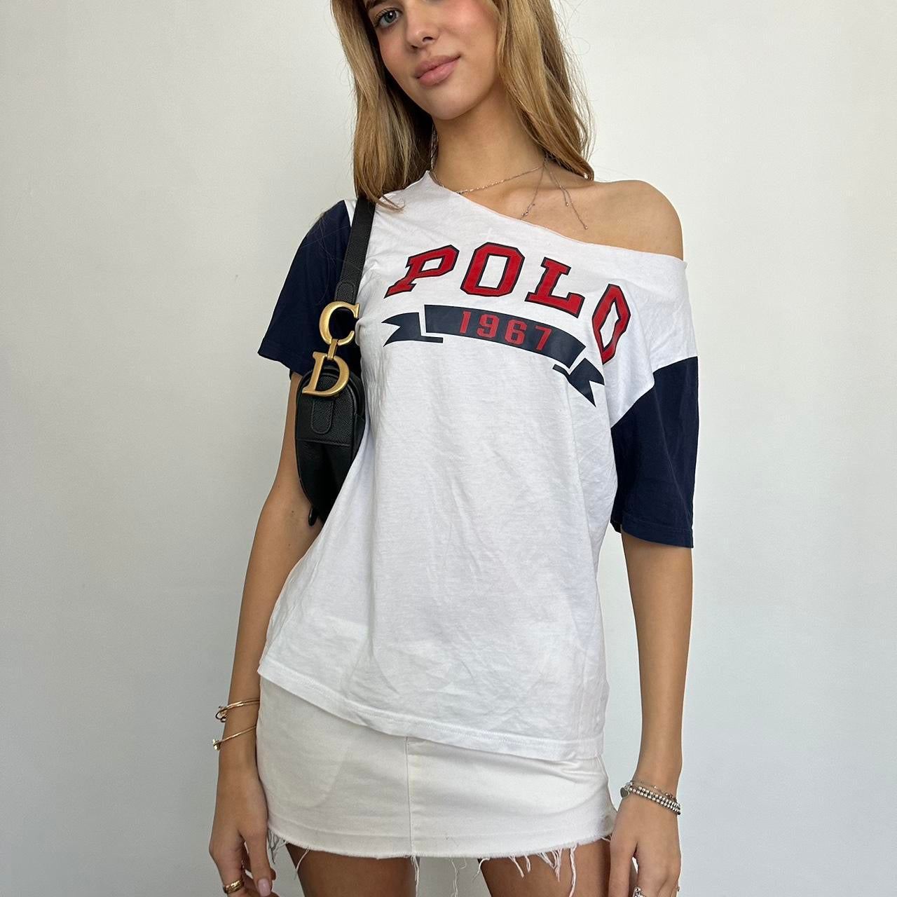 Vintage Ralph Lauren off shoulder navy and white top