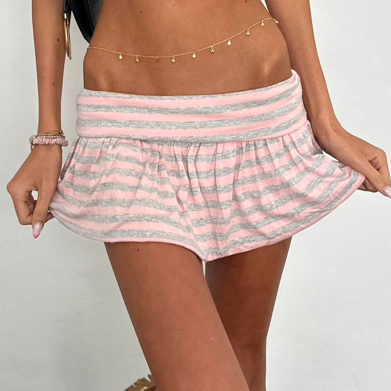 Vintage baby pink and grey striped foldover mini skirt