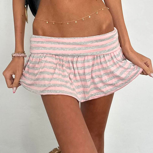 Vintage baby pink and grey striped foldover mini skirt
