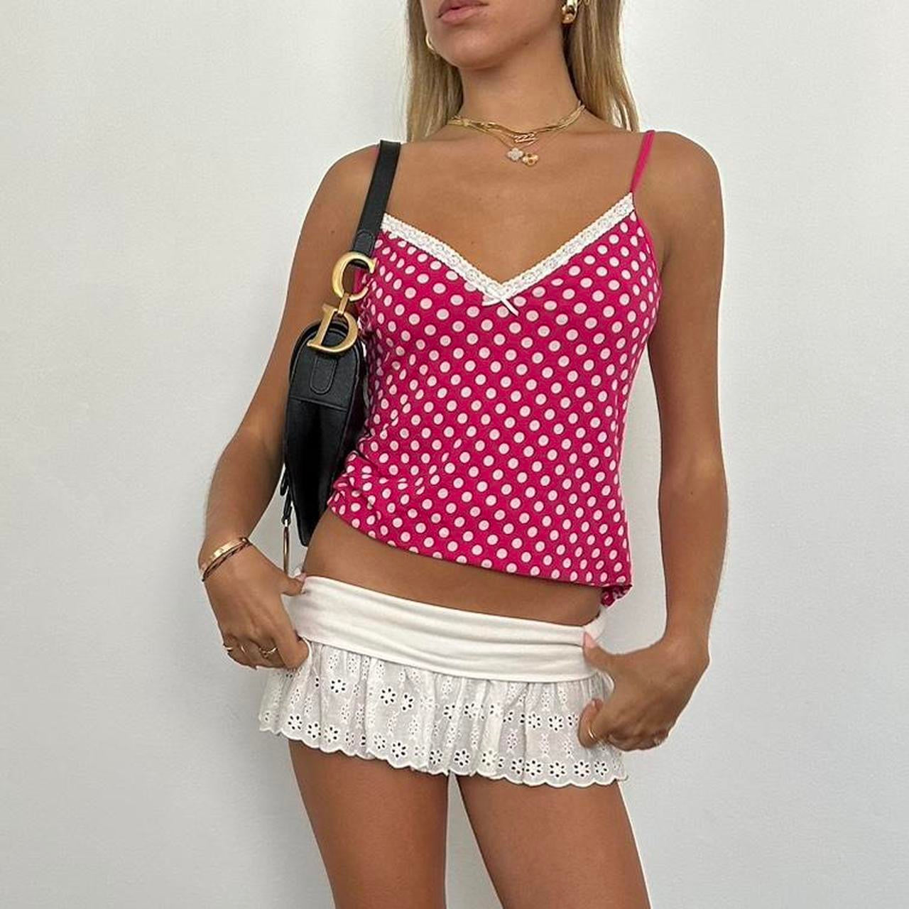 Vintage pink polka dot cami top