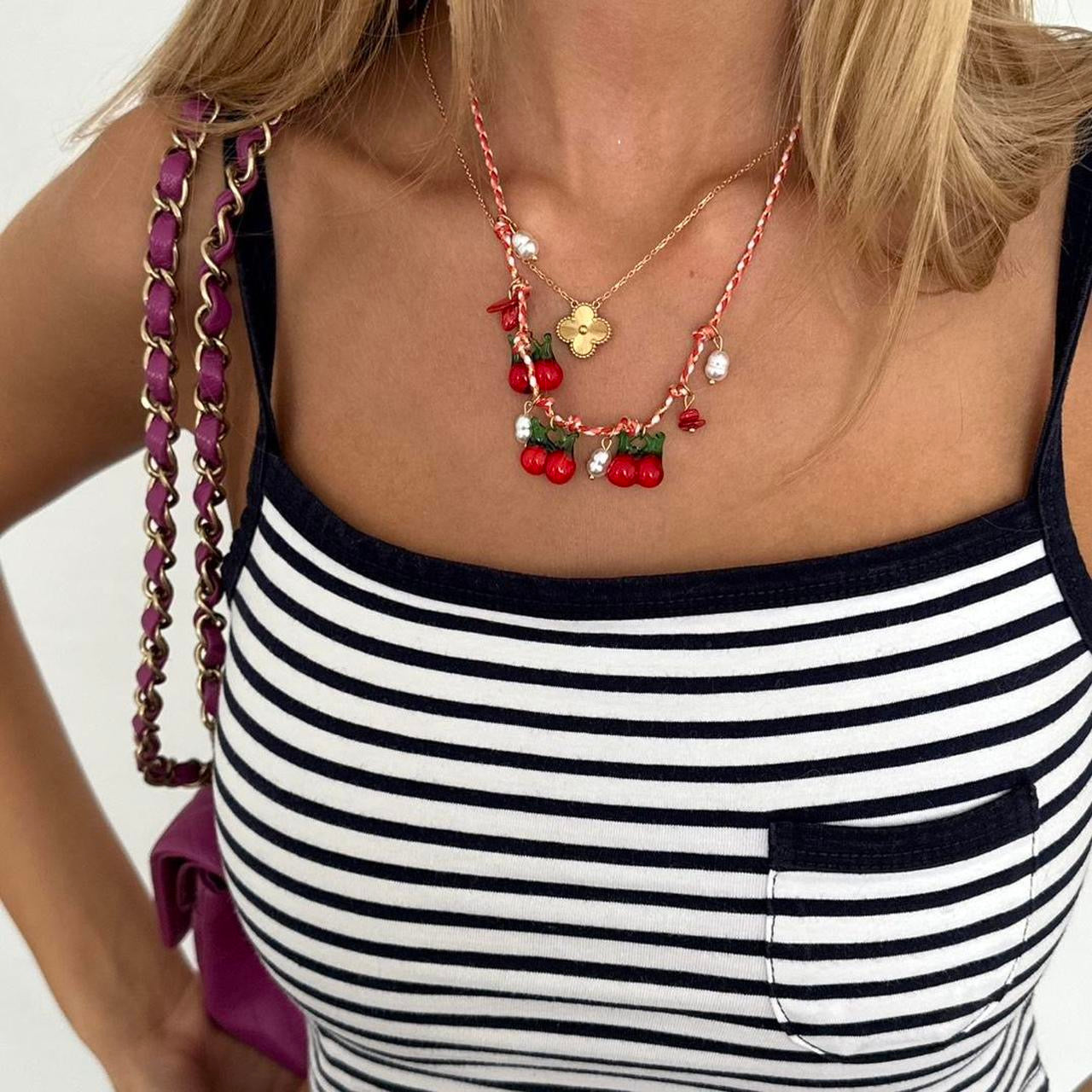 Vintage handmade glass cherry necklace
