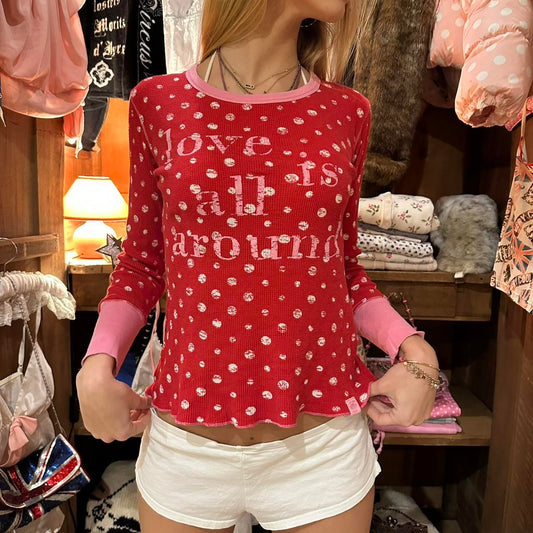 Vintage 90’s ‘Love is all around’ Victoria’s Secret waffle long sleeve top