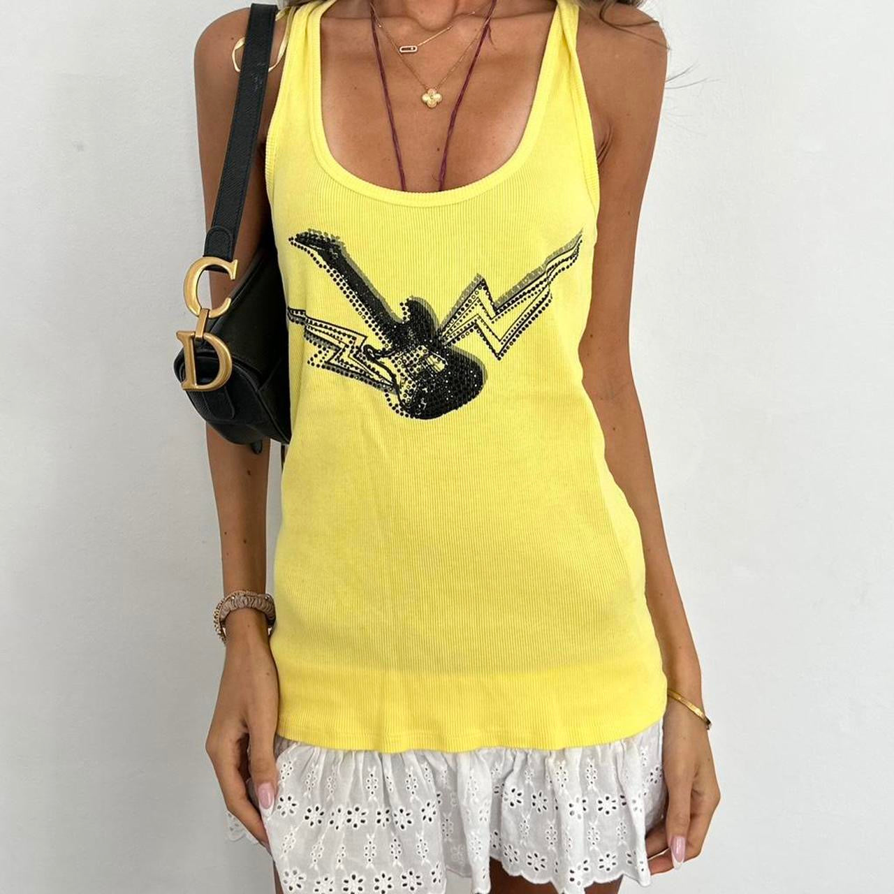 Vintage 2000s rockstar guitar yellow cami top