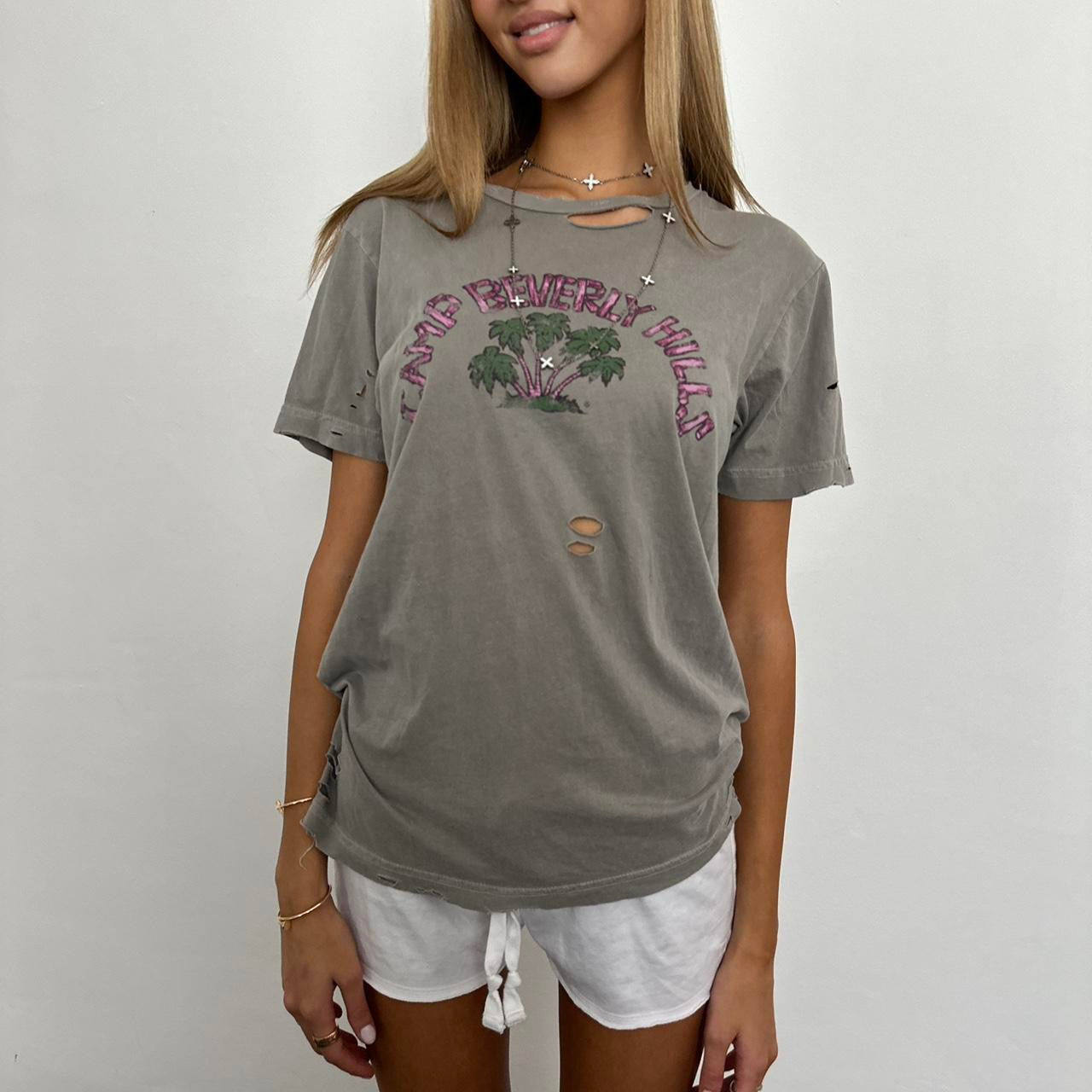 Vintage grey palm tree distressed top