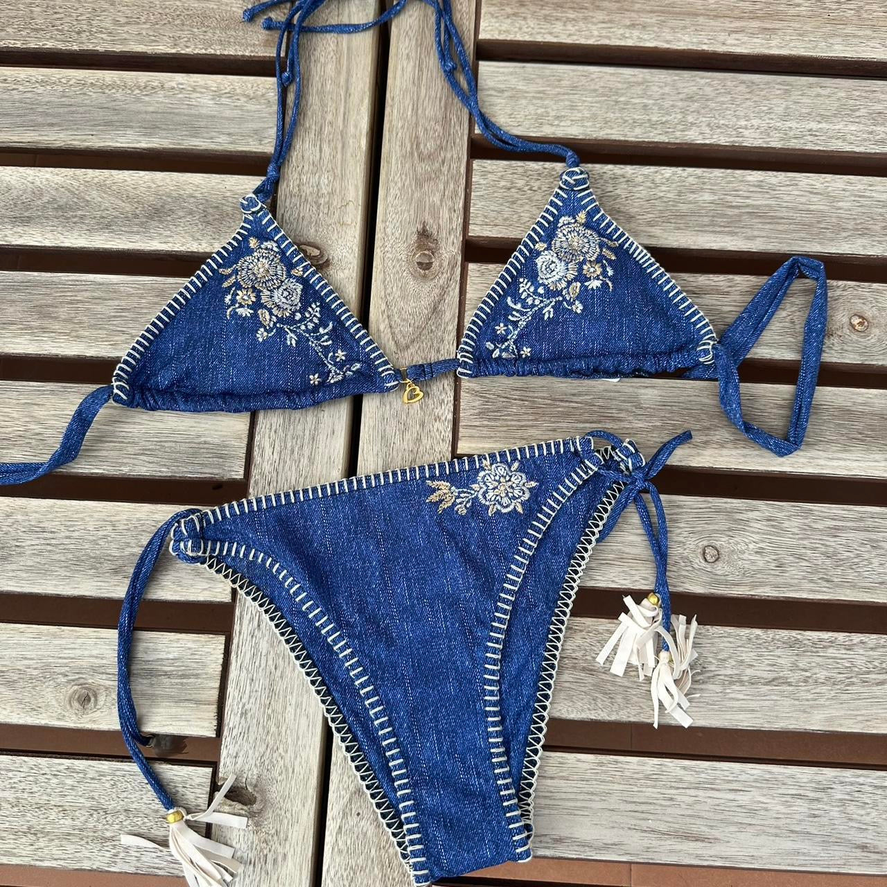 Denim tassel bikini 🐬🩵