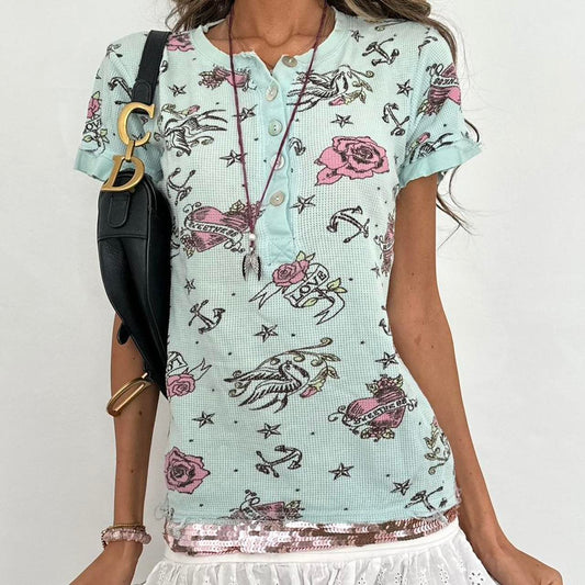 Vintage 00s blue waddle tattoo design top