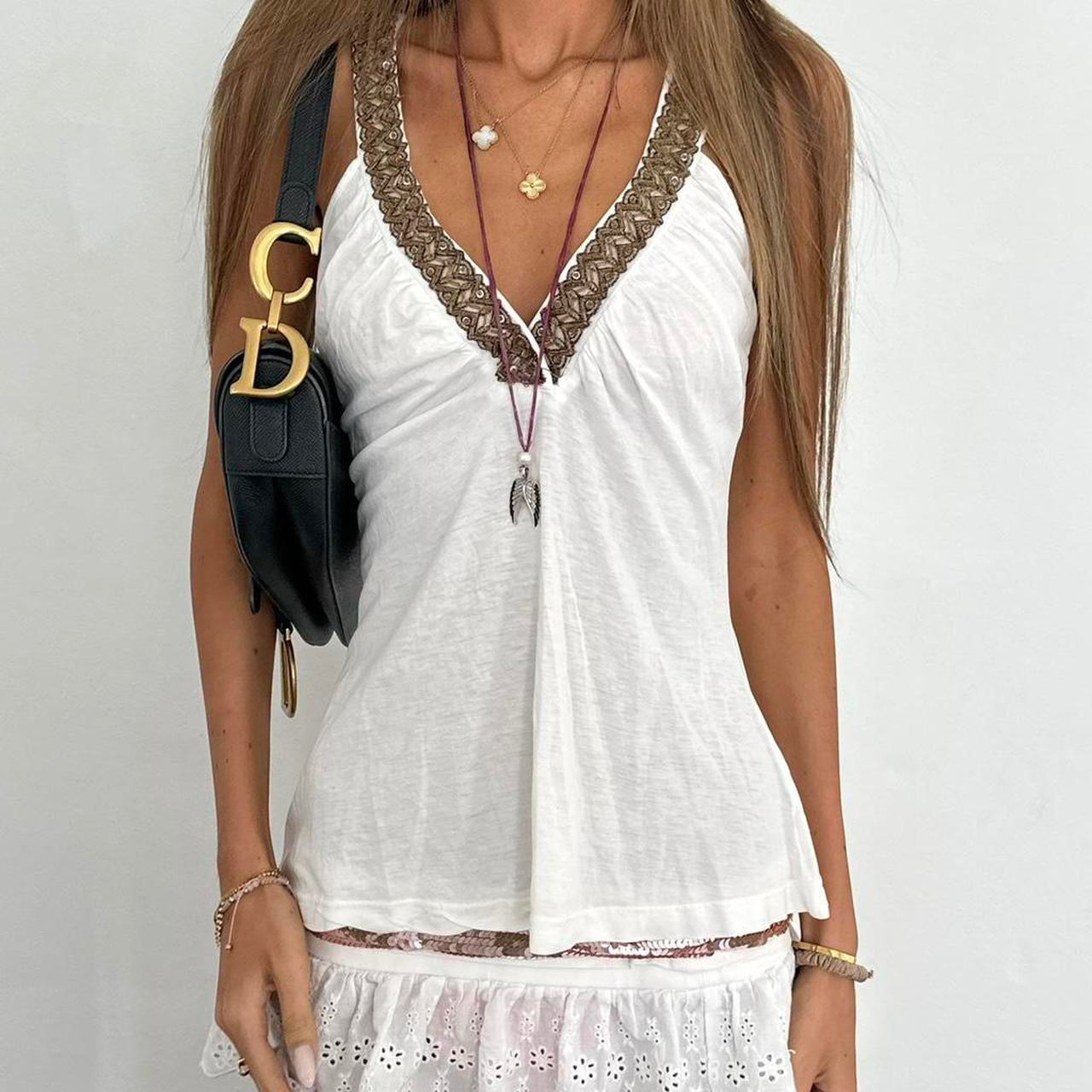 Vintage white boho cami top
