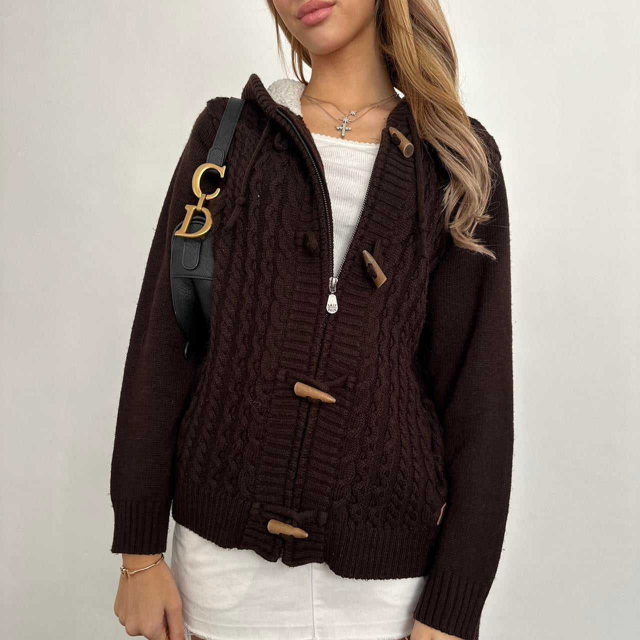 Vintage brown knitted zip up hoodie sweater