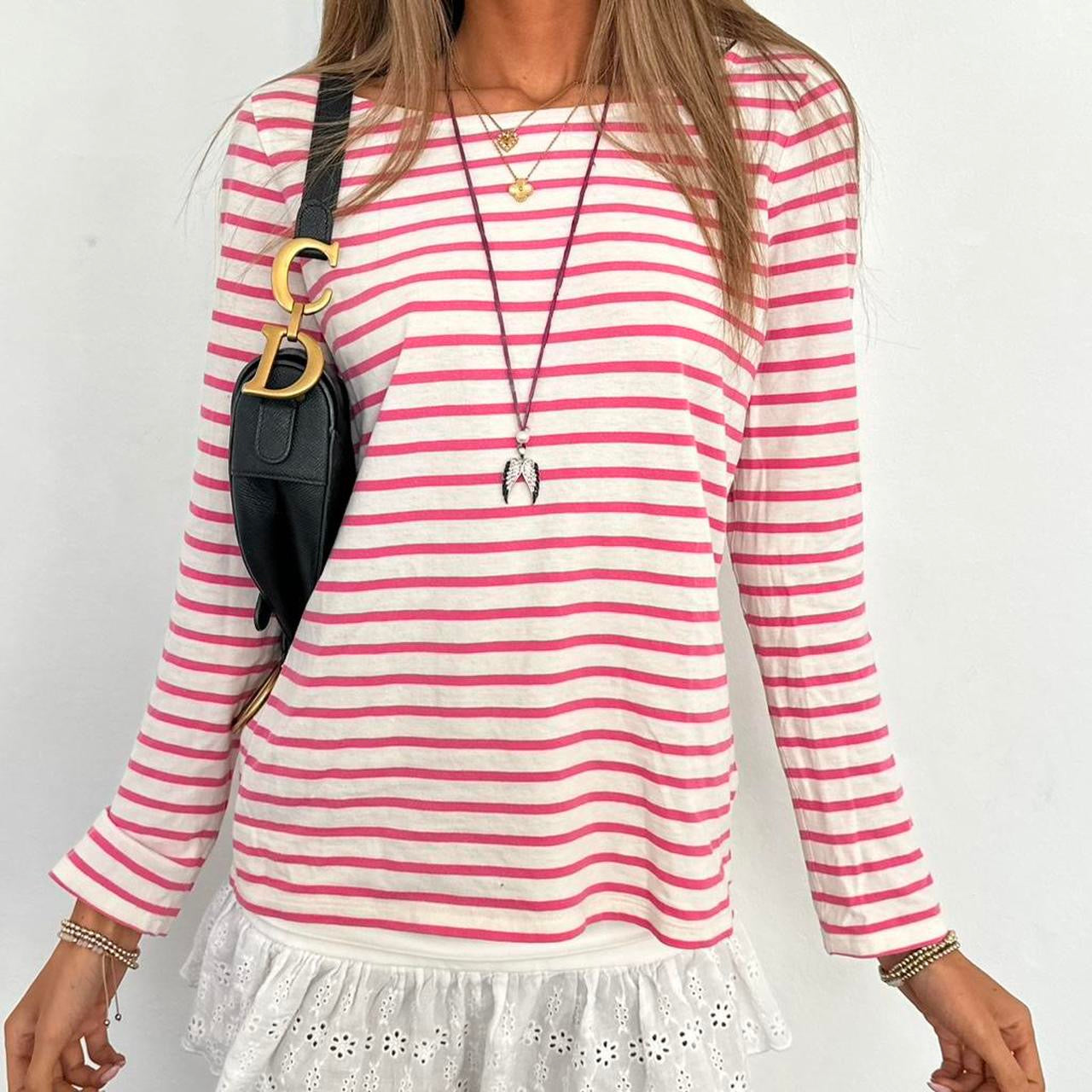 Vintage pink stripe long sleeve top