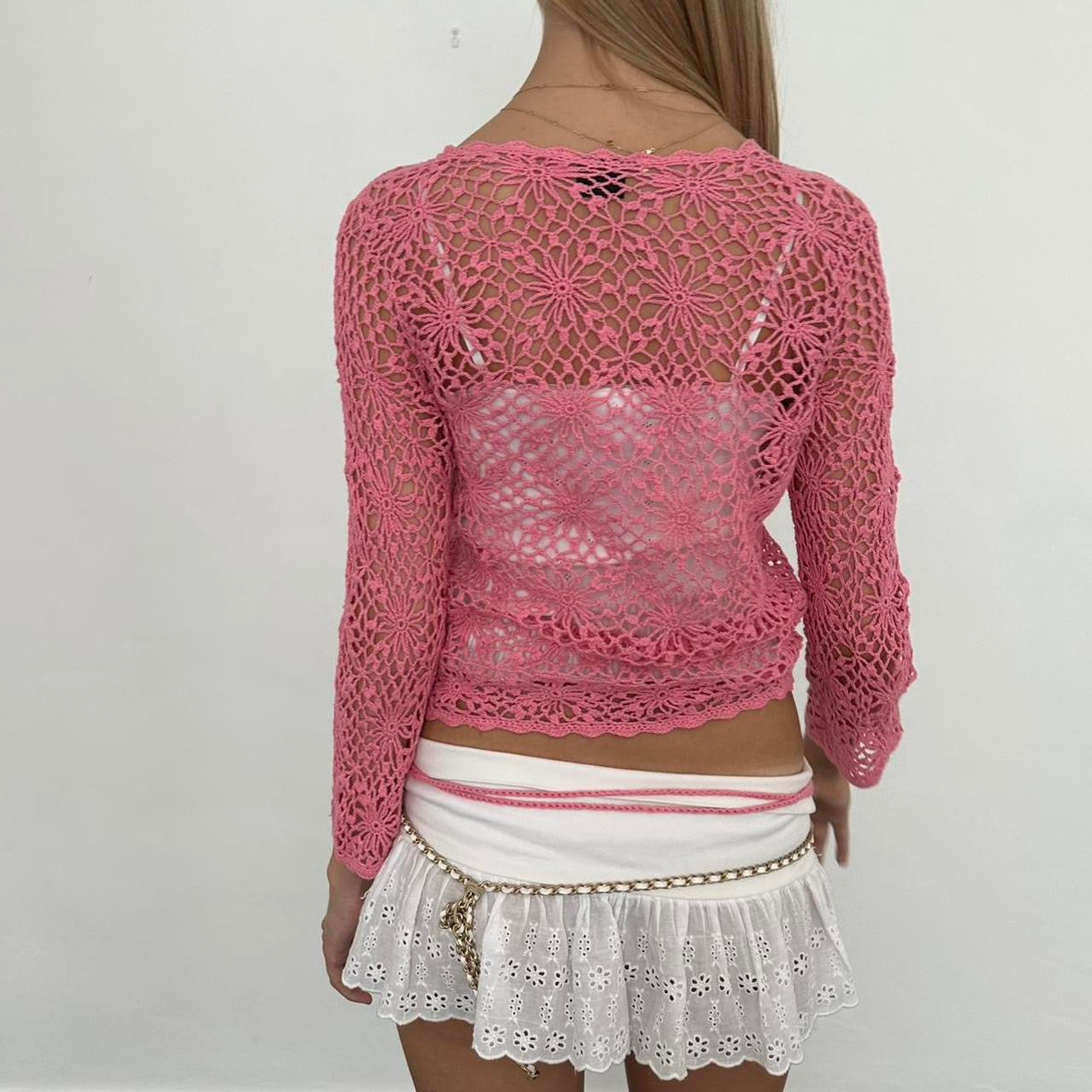 Vintage pink crochet delicate layering cardigan