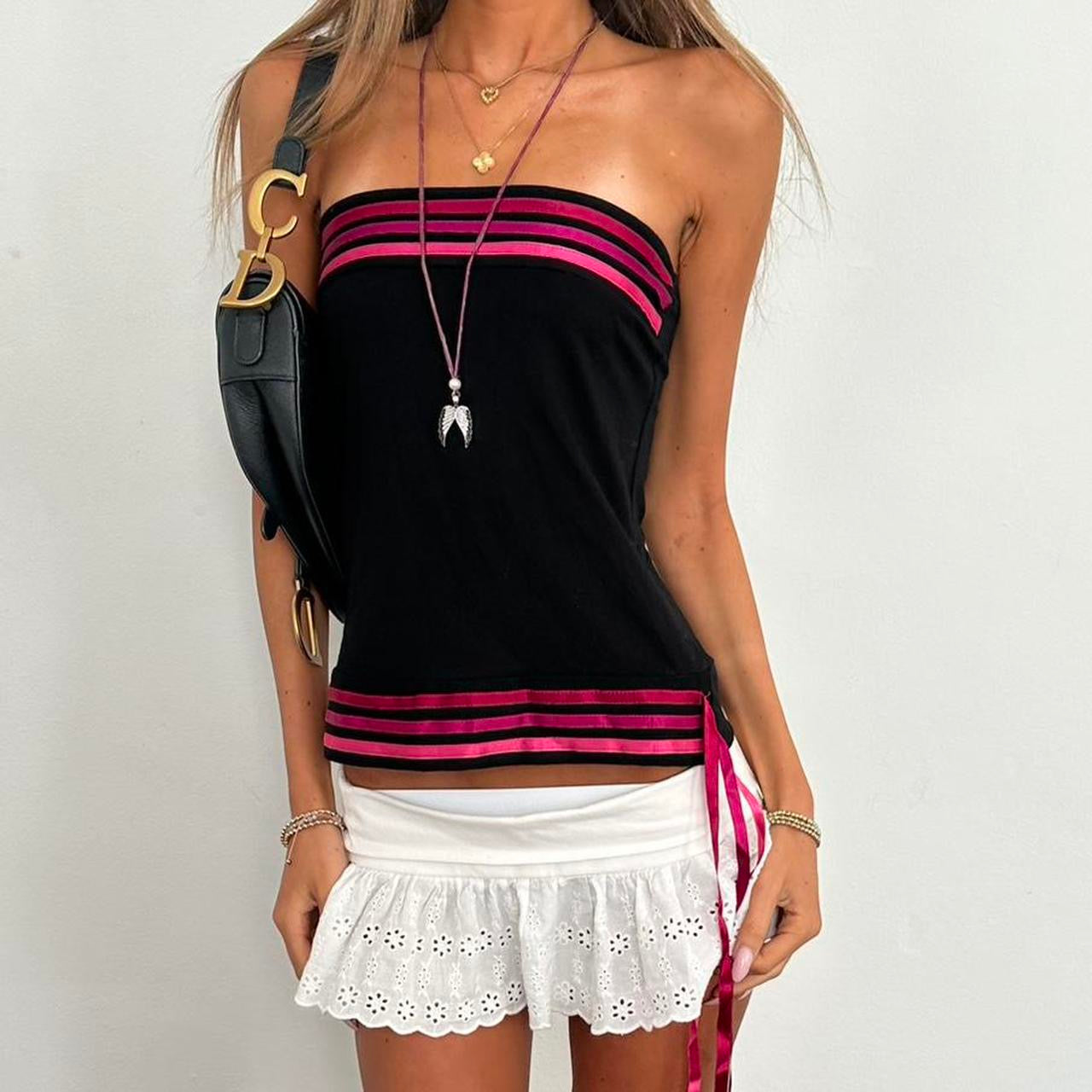 Vintage 2000’s black strapless ribbon top