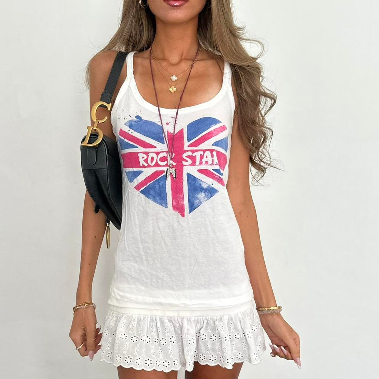 Vintage 00s rock star British flag heart top
