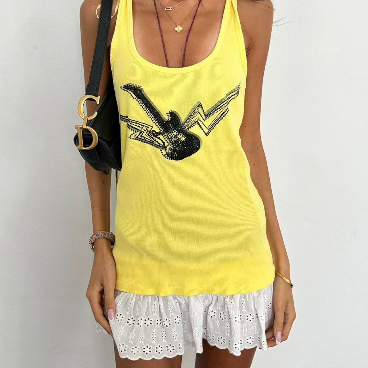 Vintage 2000s rockstar guitar yellow cami top