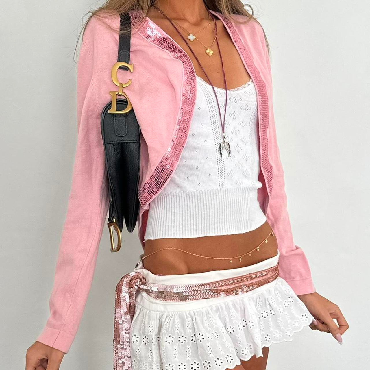 Vintage 00s pink sequin layering cardigan top