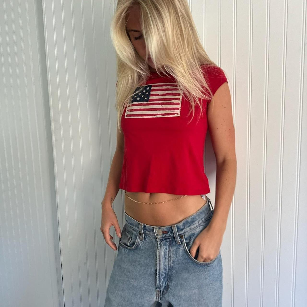 Vintage 90’s Ralph Lauren red flag baby tee