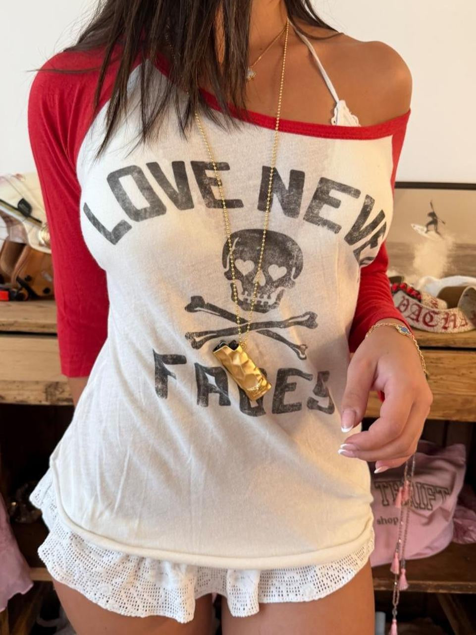 Vintage 90’s red Ralph Lauren ‘Love never fades’ skull long sleeve top