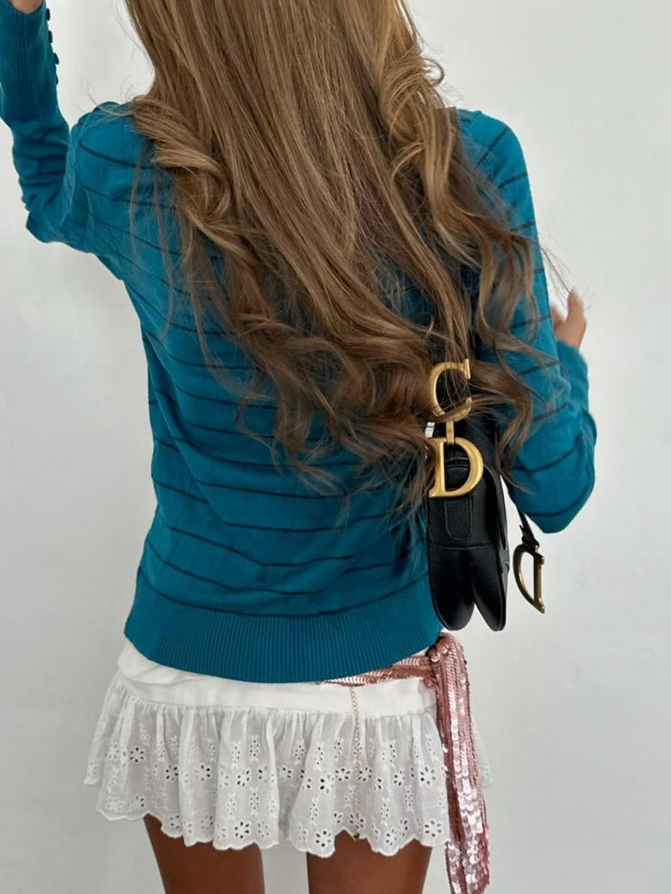 Vintage 00’s blue striped wrap up long sleeve top
