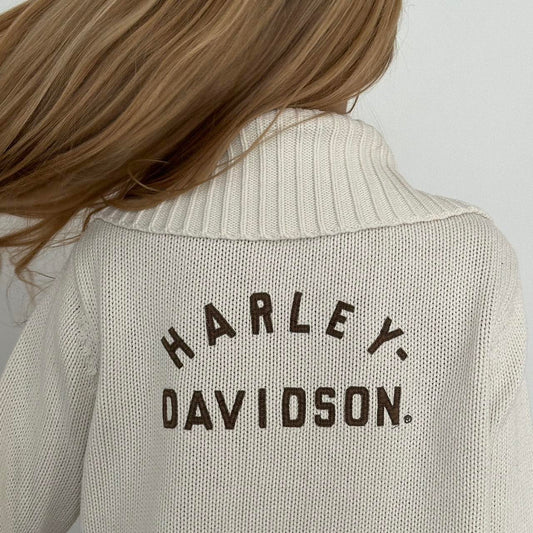 Vintage 90’s Harley Davidson white graphic zip up knit