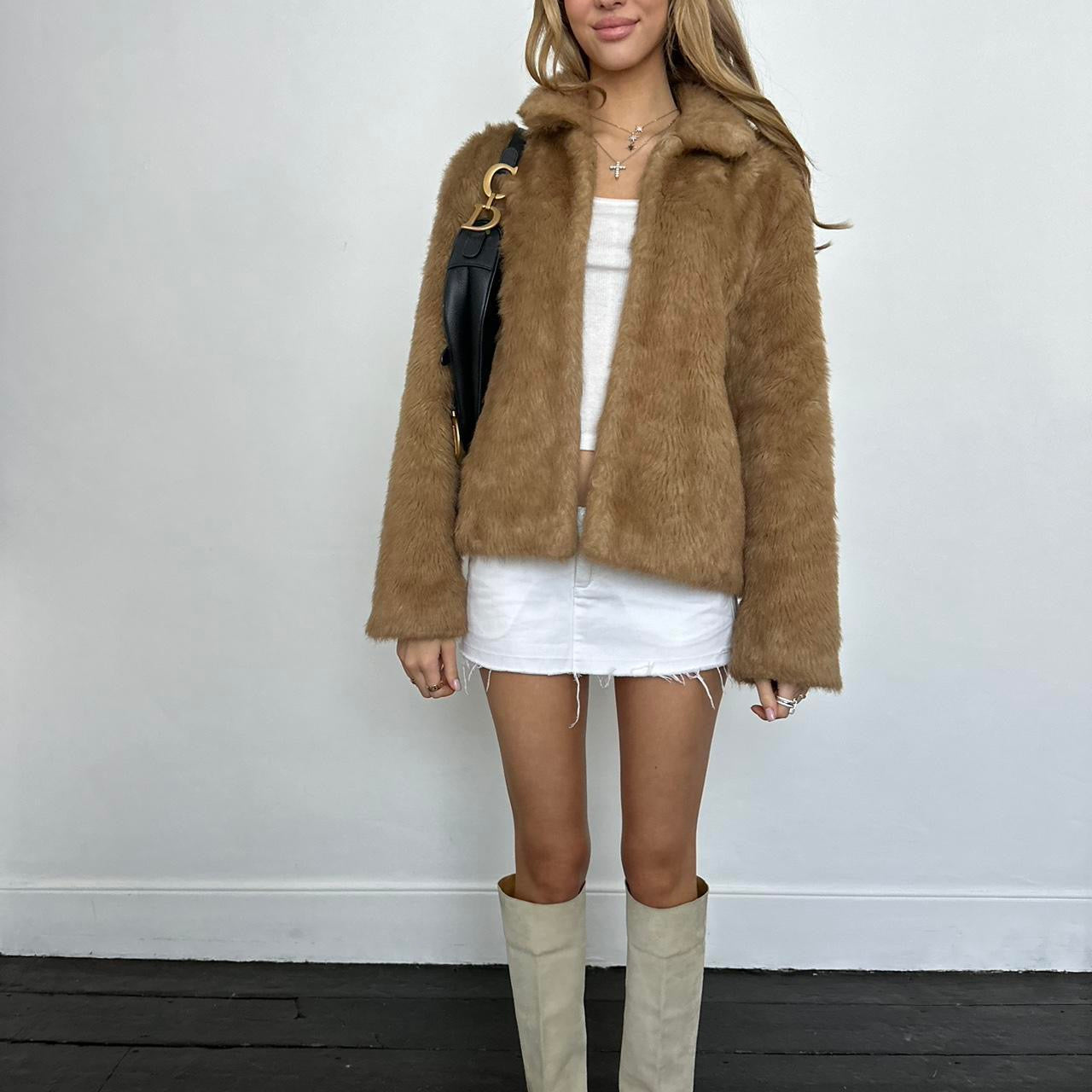 Vintage 2000’s classic brown faux fur jacket