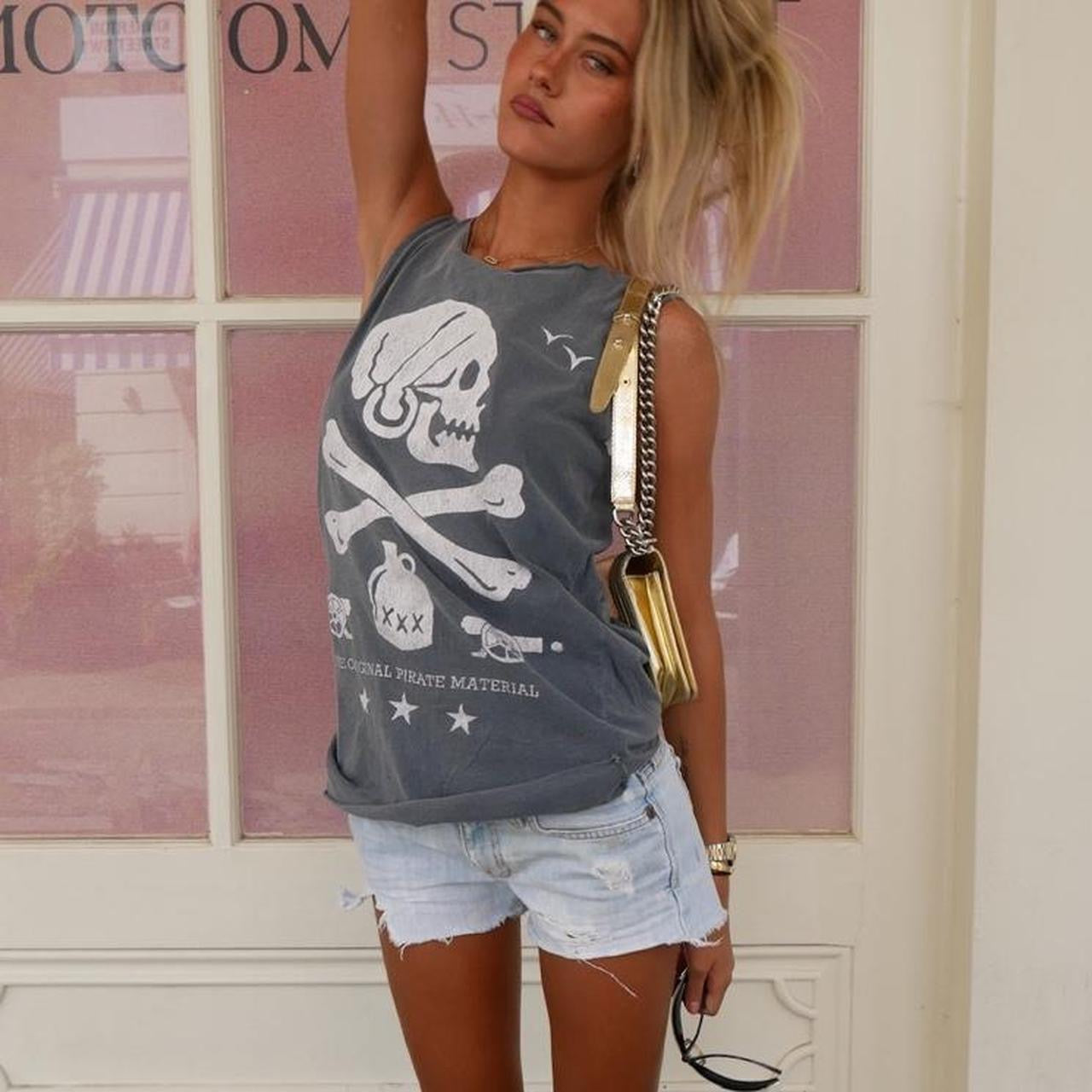 Vintage soft grey skull and cross bones long top