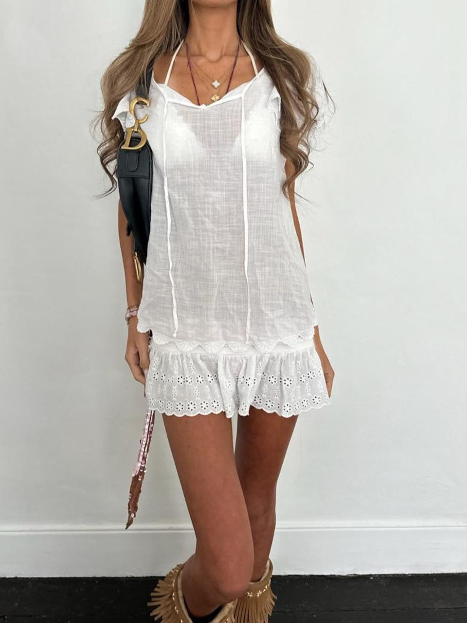 Vintage 00’s white boho beach cover up