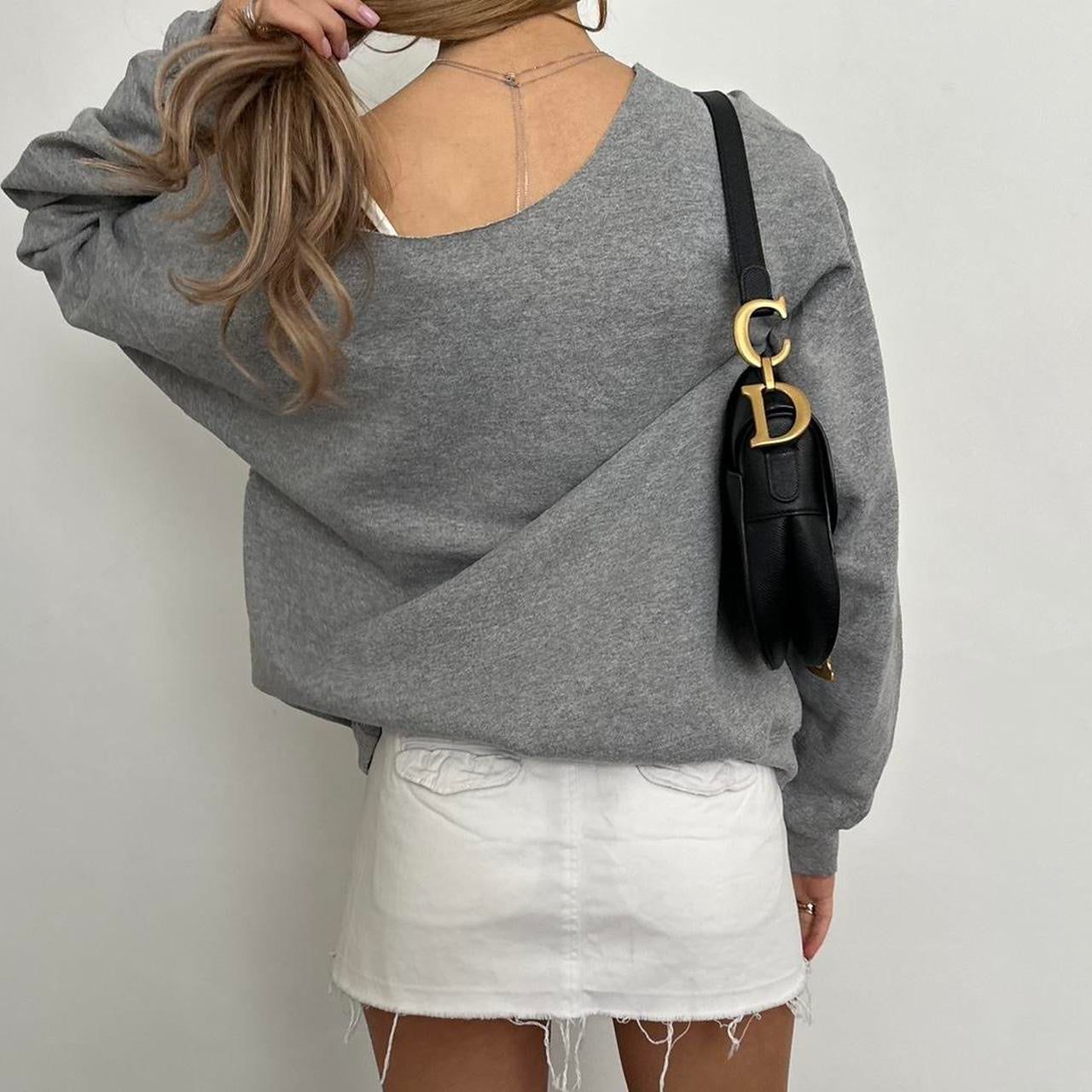 Vintage Football grey off shoulder sweater