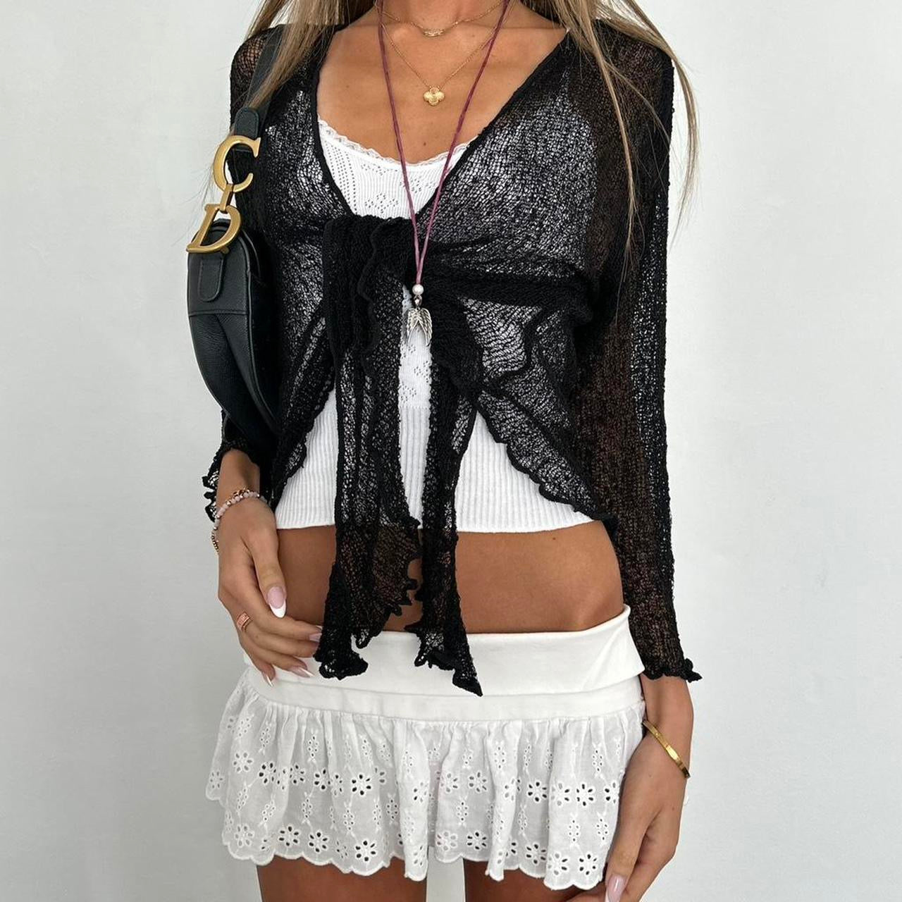 Vintage 2000s black tie up top