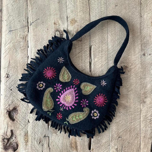 Vintage 90’s paisley black fringe purse