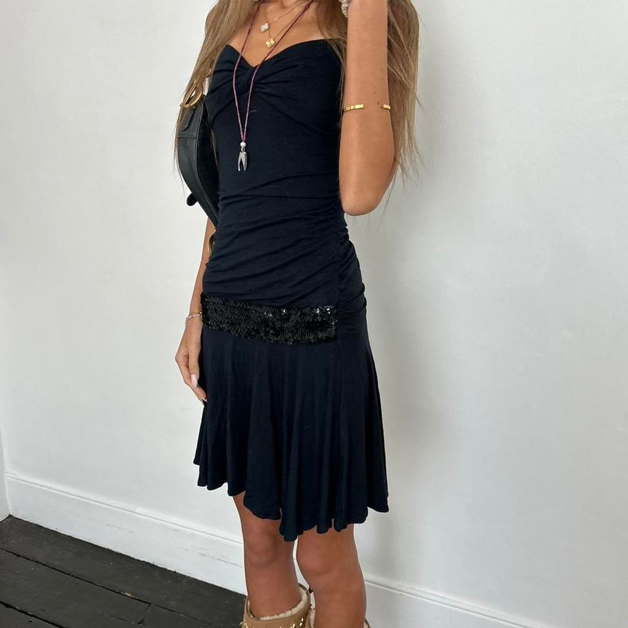 Vintage 00s strapless black sequin mini dress