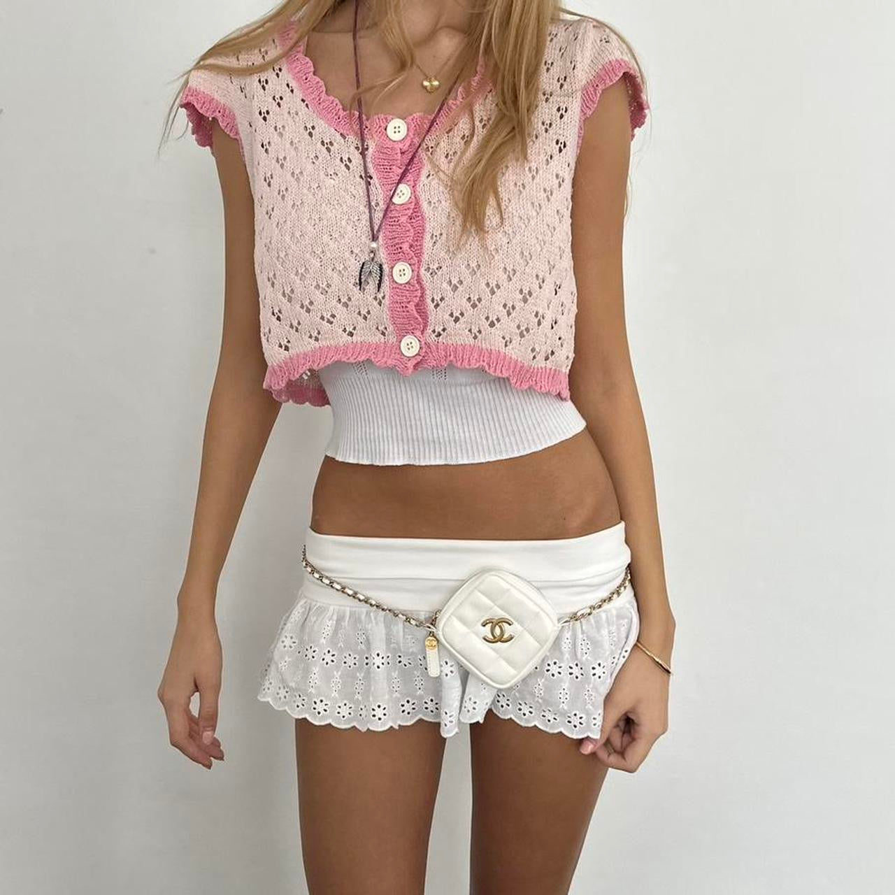 Vintage pink crochet delicate layering cardigan