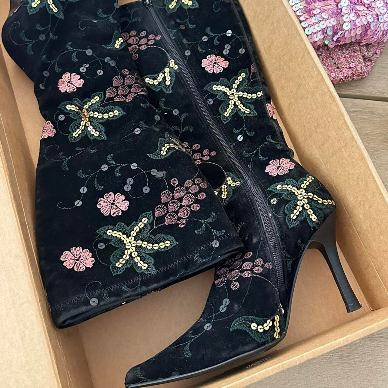 Vintage 90’s Emilio Luca sequin embroidered heel boots