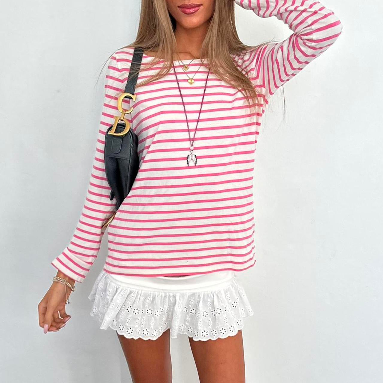 Vintage pink stripe long sleeve top