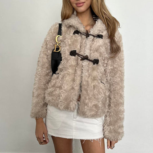 Vintage 2000’s cream/tan faux fur jacket