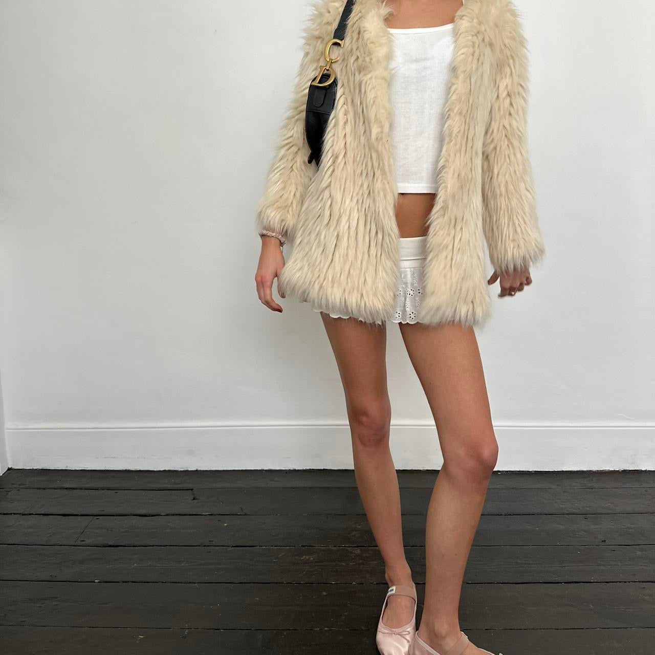 Vintage cream light weight faux fur jacket