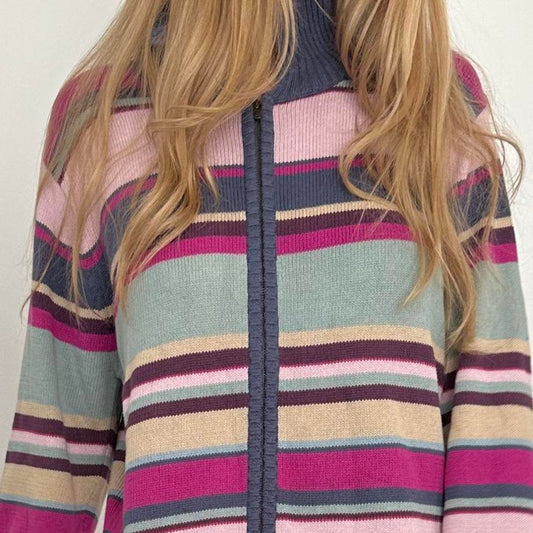 Vintage knit stripe zip up sweater